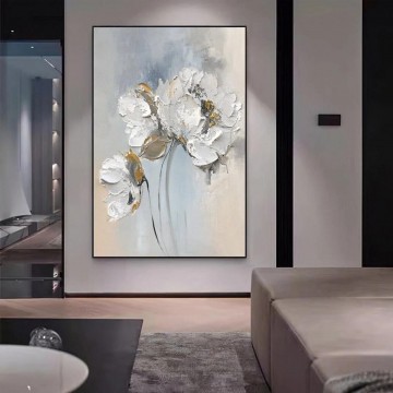 Art texture œuvres - Floral blanc par Couteau à palette fleur décoration murale texture